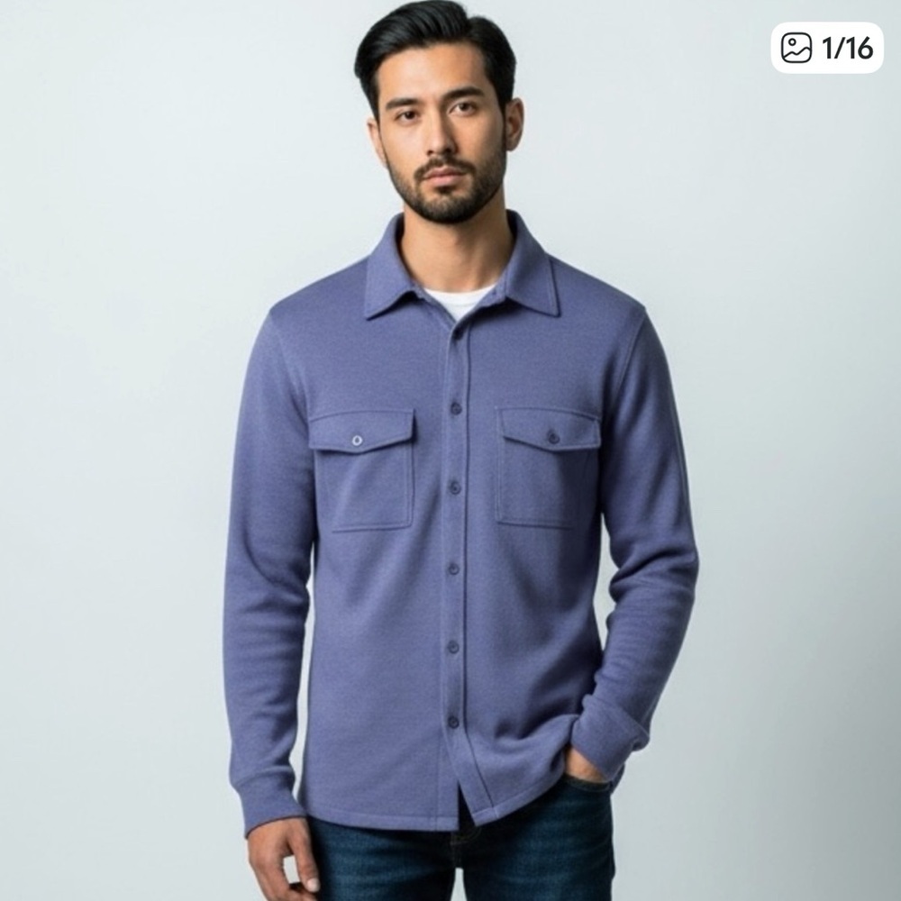 Gap Men's M Long Sleeve Knit Button Down Shirt Blue NWT - Picture 1 of 15